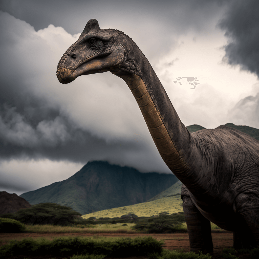 brachiosaurus near a volcano