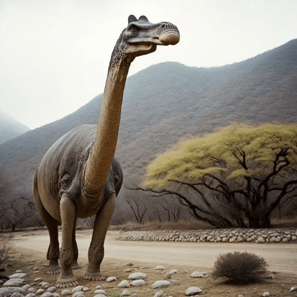 brachiosaurus walking near mountain