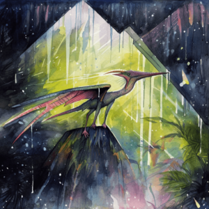 Pterosaur in a downpour, painted image