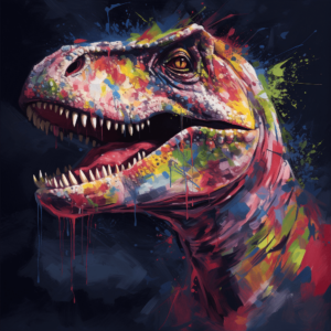 colorful painting of a tyrannosaurus rex