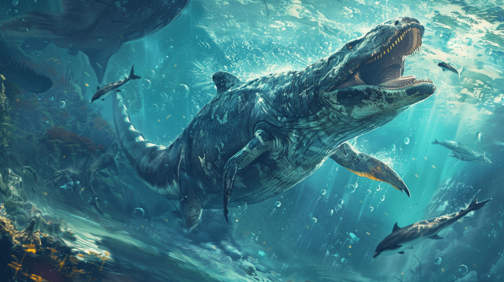 Mosasaurus engaging with other marine reptiles