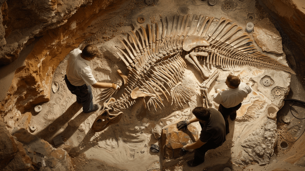Paleontologists discovering spinosaurus fossils