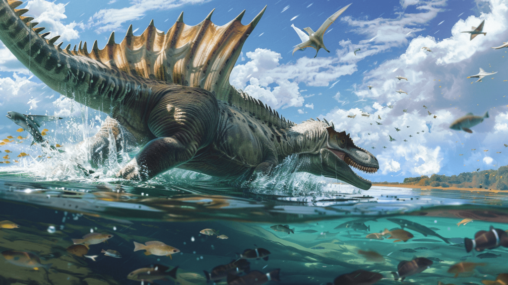Spinosaurus submerged in water