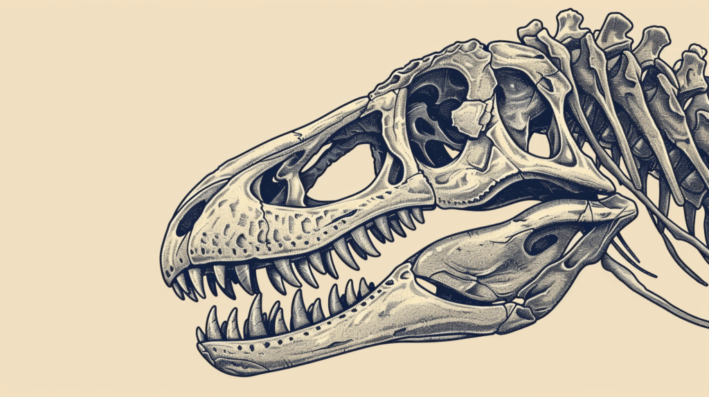an intricate illustration of a Velociraptor skull
