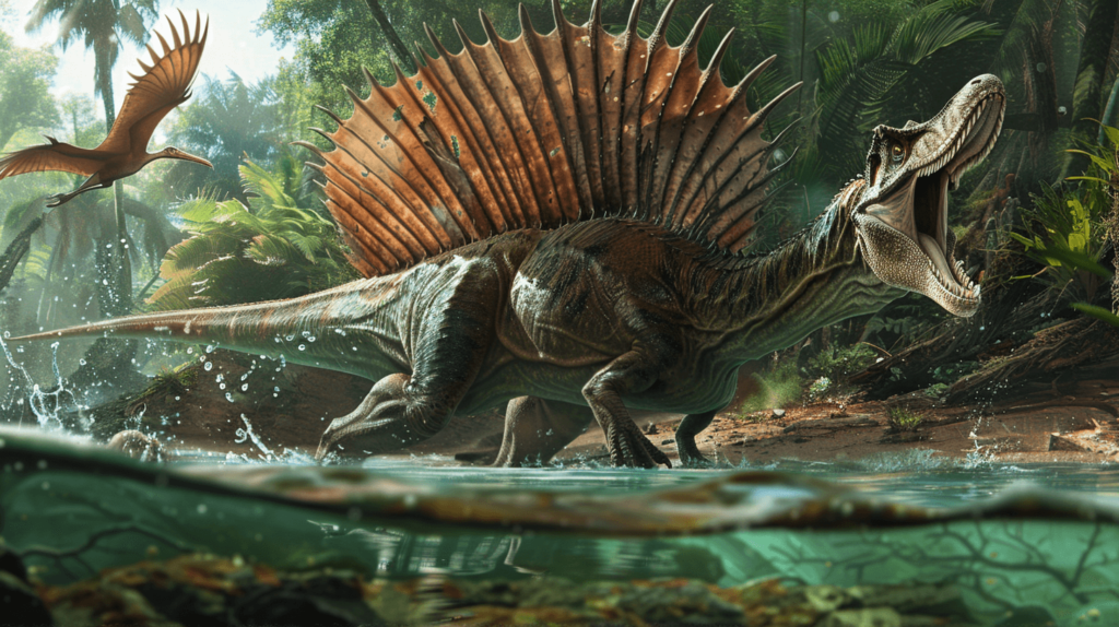 spinosaurus yelling above shallow water