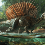 spinosaurus yelling above shallow water