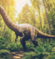 Brontosaurus walking across a dense forest floor