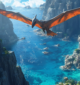 Pteranodon soaring above a lush prehistoric coastline