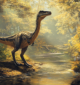 Troodon near a riverbank in a prehistoric woodland